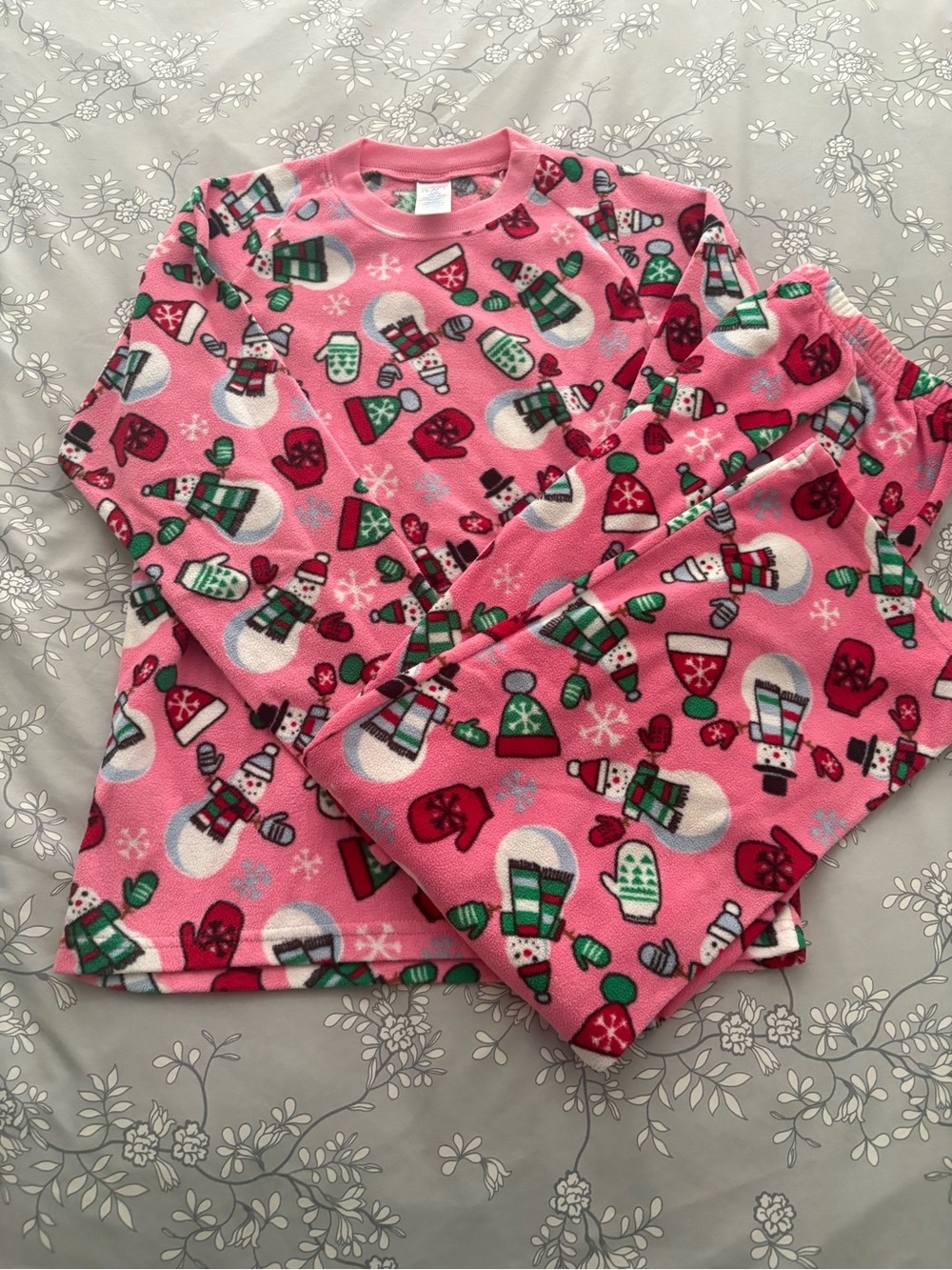 The Children's Place Pink Snowman & Winter Motif Fleece Pajama Set